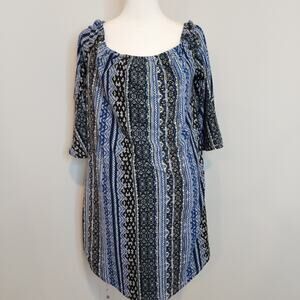 KRISTIN NICOLE Womens Large Blue and Black Pattern Mini Dress 3/4 Flutter Sleeve